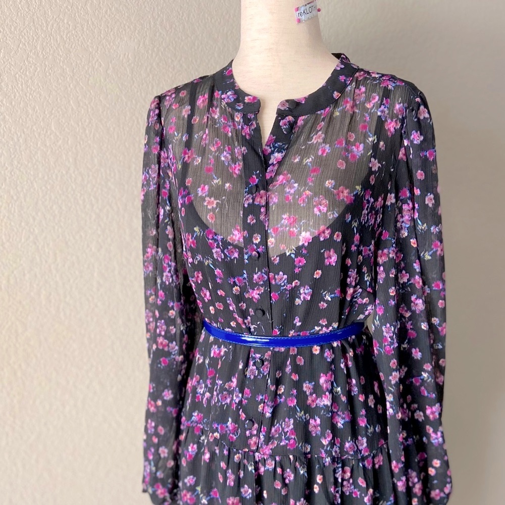 Floral Chiffon DRESS Puff Sleeve - H&M NWT midi maxi